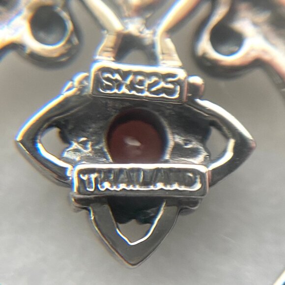 Sterling Silver 925 SX Thailand Garnet Scrollwork Dangle Drop Earrings - Picture 8 of 16